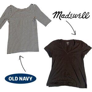 Madewell Old Navy Black Striped T-Shirt Set Size M